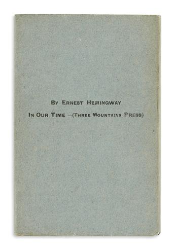 HEMINGWAY, ERNEST. Three Stories & Ten Poems.